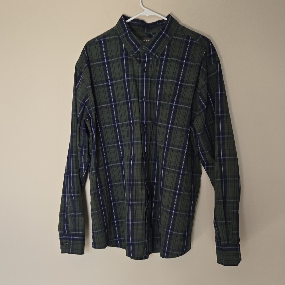 Dockers Dark Green and Blue Plaid Button Down Shirt